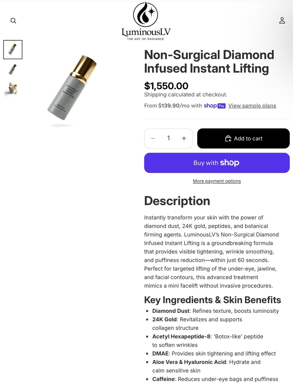 Non-Surgical Diamond Infused Instant Lifting Serum — Gold & Silver